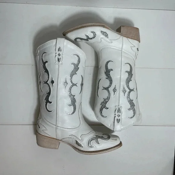Pierre Dummer White &  Silver Cowboy Boots - Picture 14 of 15